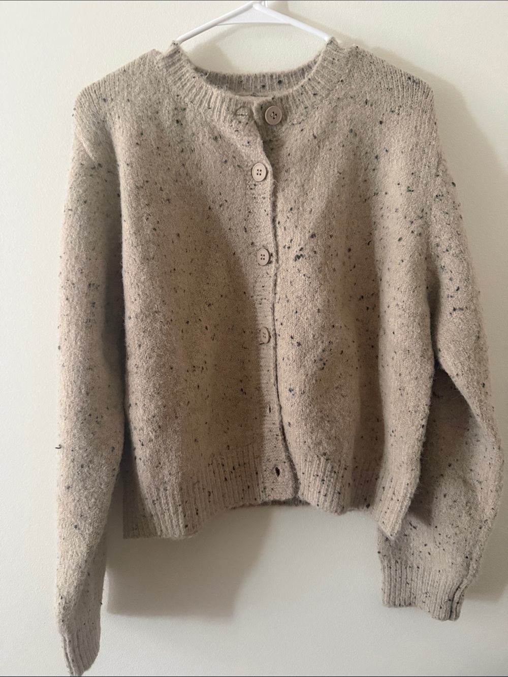 Roolee Beige Speckled Button-Up Cardigan